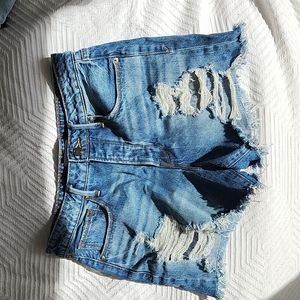Good American ripped denim shorts
